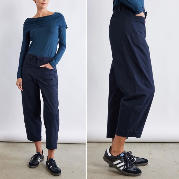 Ruti Slouchy Twill Pants Barrel Curved Navy Blue Cotton Classic Minimalist US 8 - Picture 1 of 14